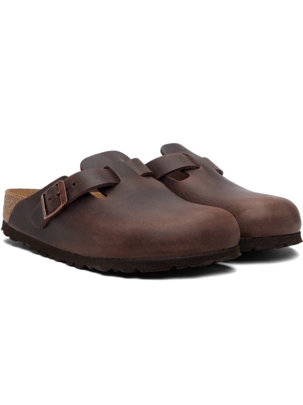Birkenstock Boston Brown Leather Slip-On Clog Sandals Buckle Cork M7/W9